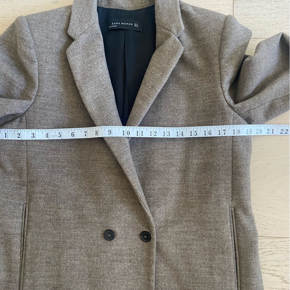 ZARA Wool Blend Coat Medium Taupe Brown Minimalist Single Breasted EUC - Picture 7 of 8